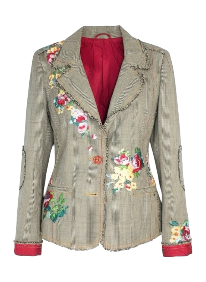 Y2K 31 Workshop plaid blazer with floral applique