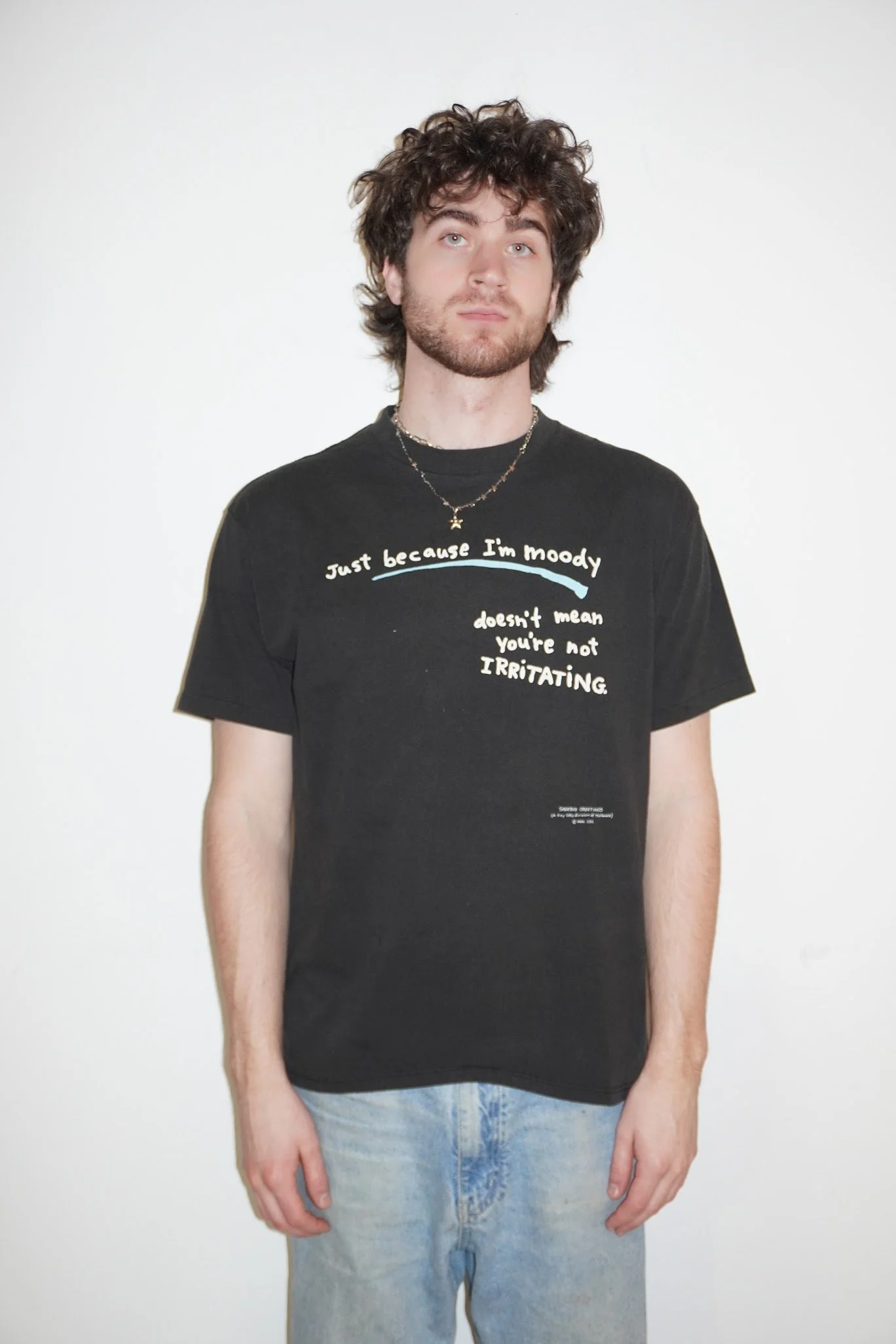 'just because i'm moody' washed black novelty tee