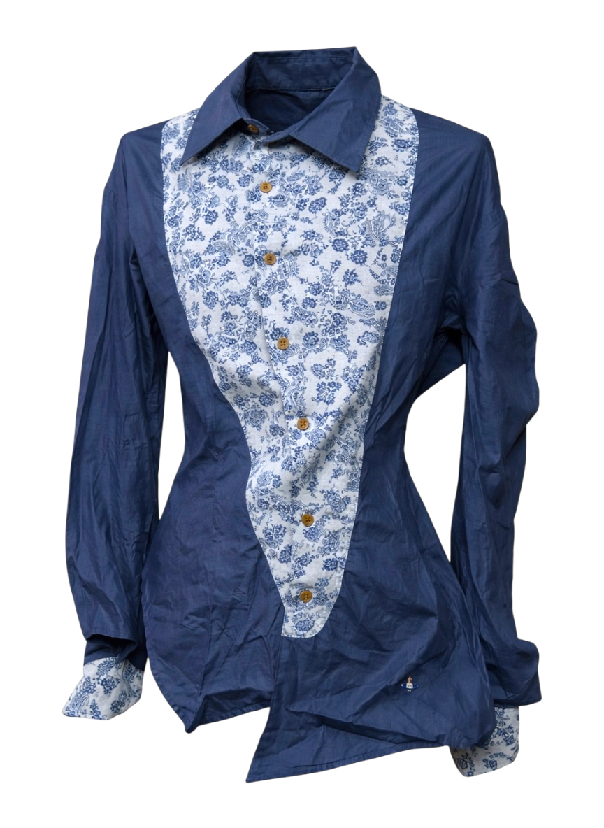 vivienne westwood man blue chambray and paisley shirt