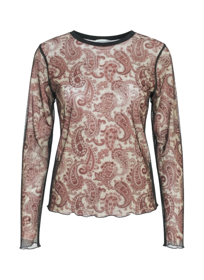 BizWest Y2K paisley mesh long sleeve top