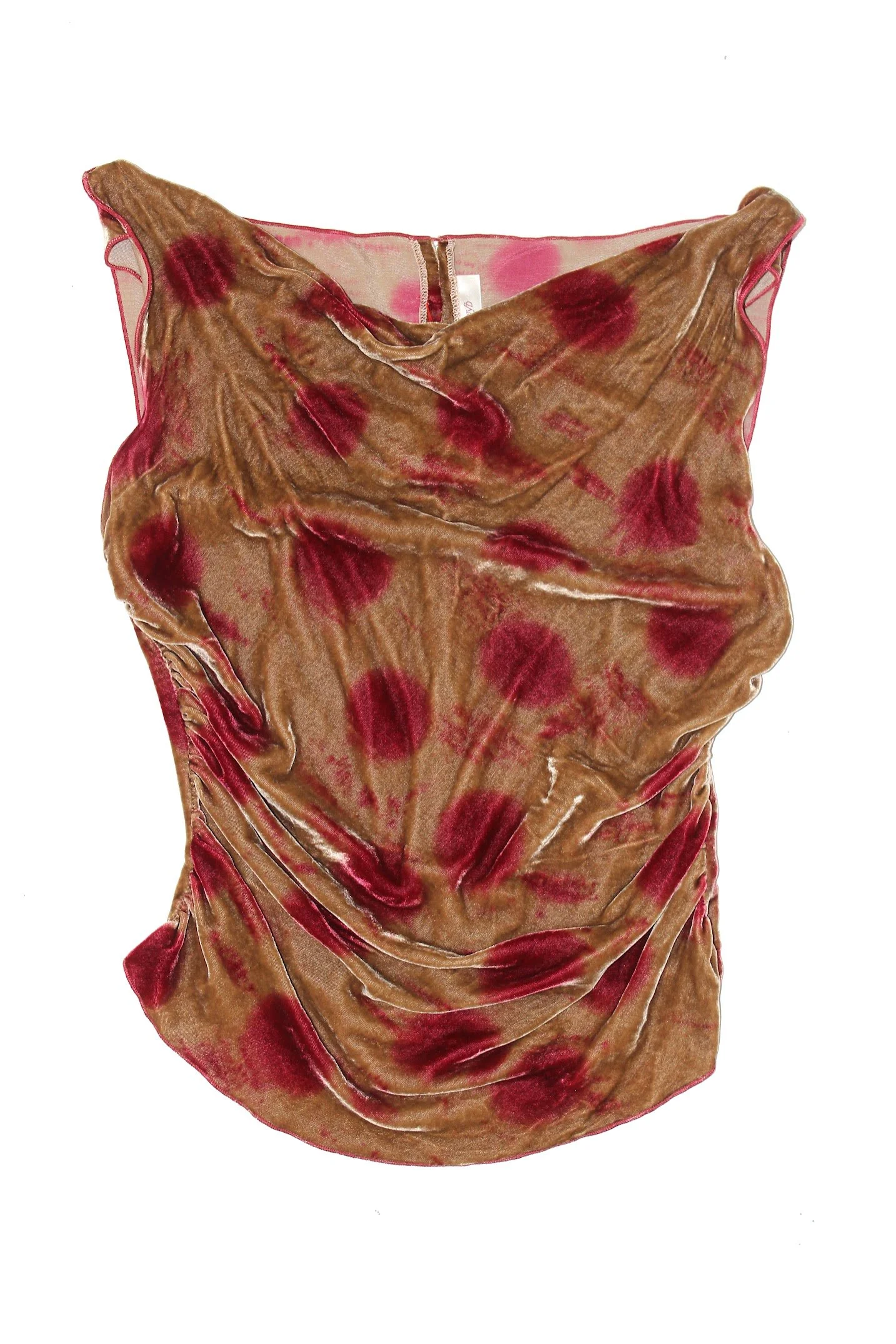 affection blvd tan silk velvet tank with red polka dots