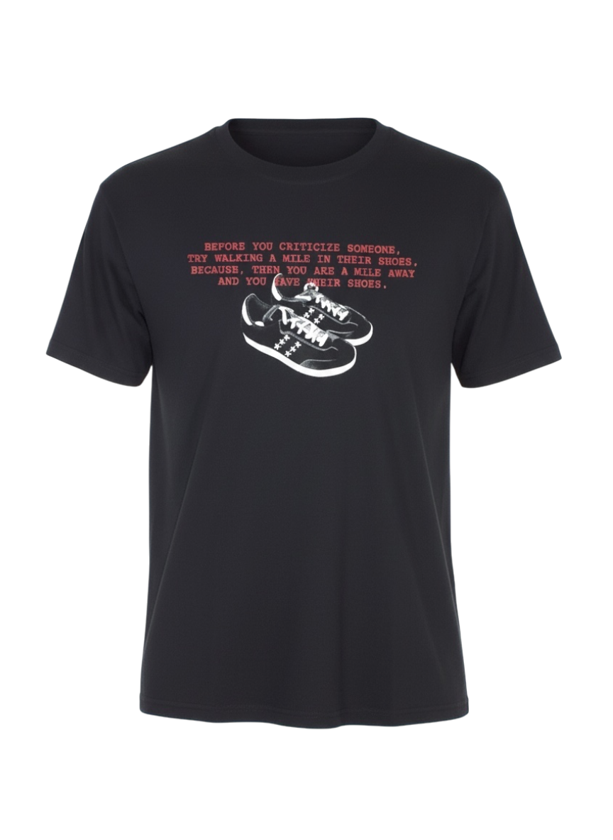 Walk a Mile in Their Shoes' Black Novelty Graphic Tee