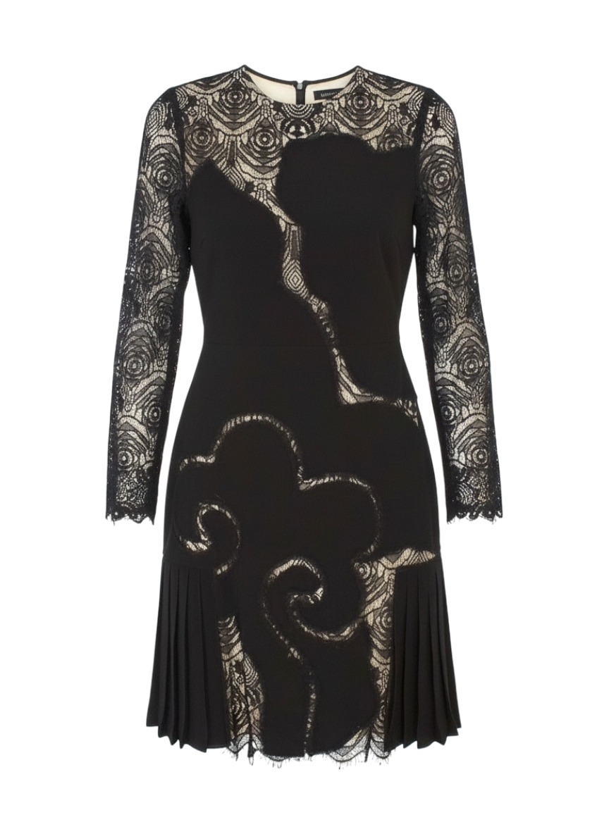 Huishan Zhang for Barneys NY Black lace pleated dress