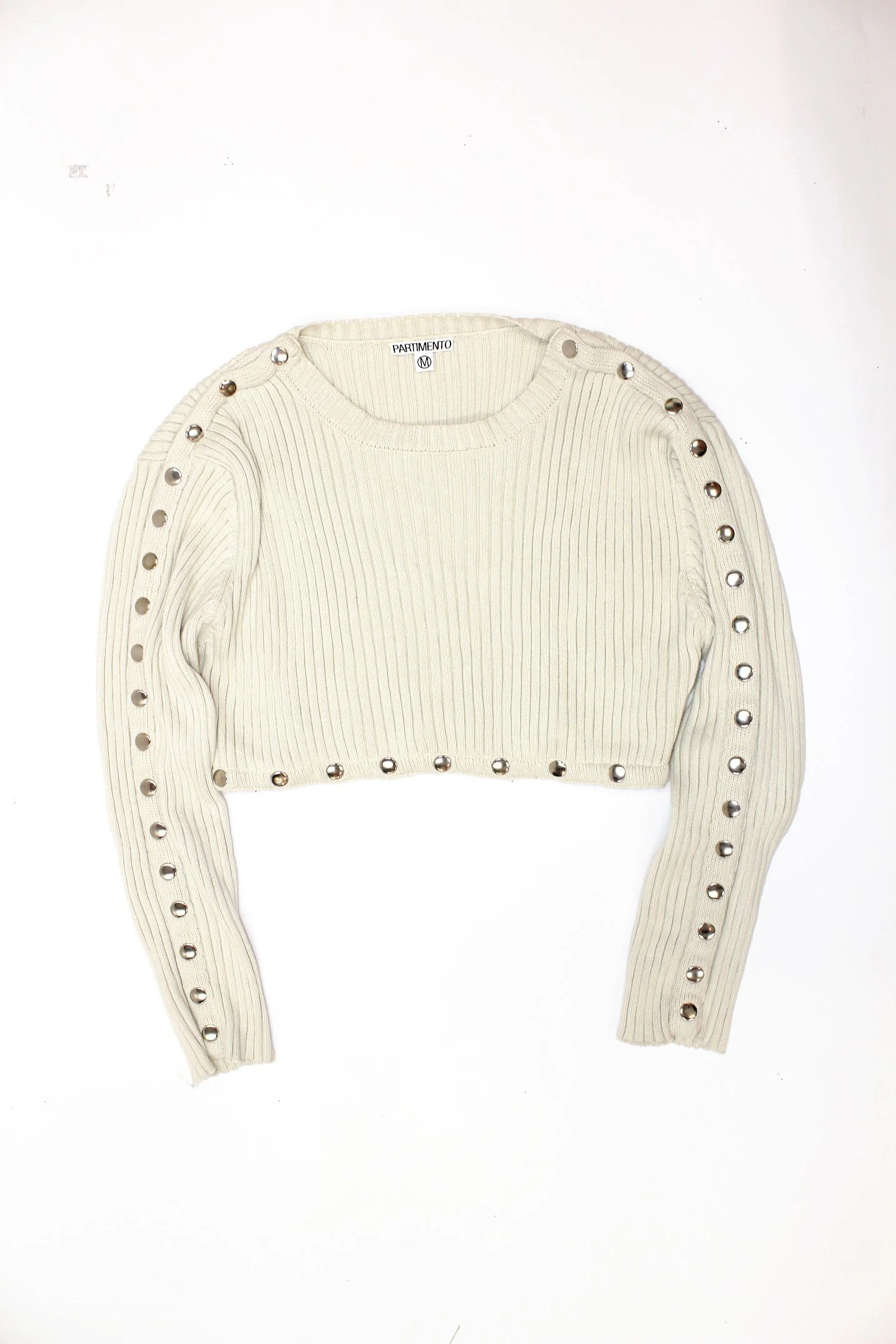 partimento ivory ribbed cropped snap sweater