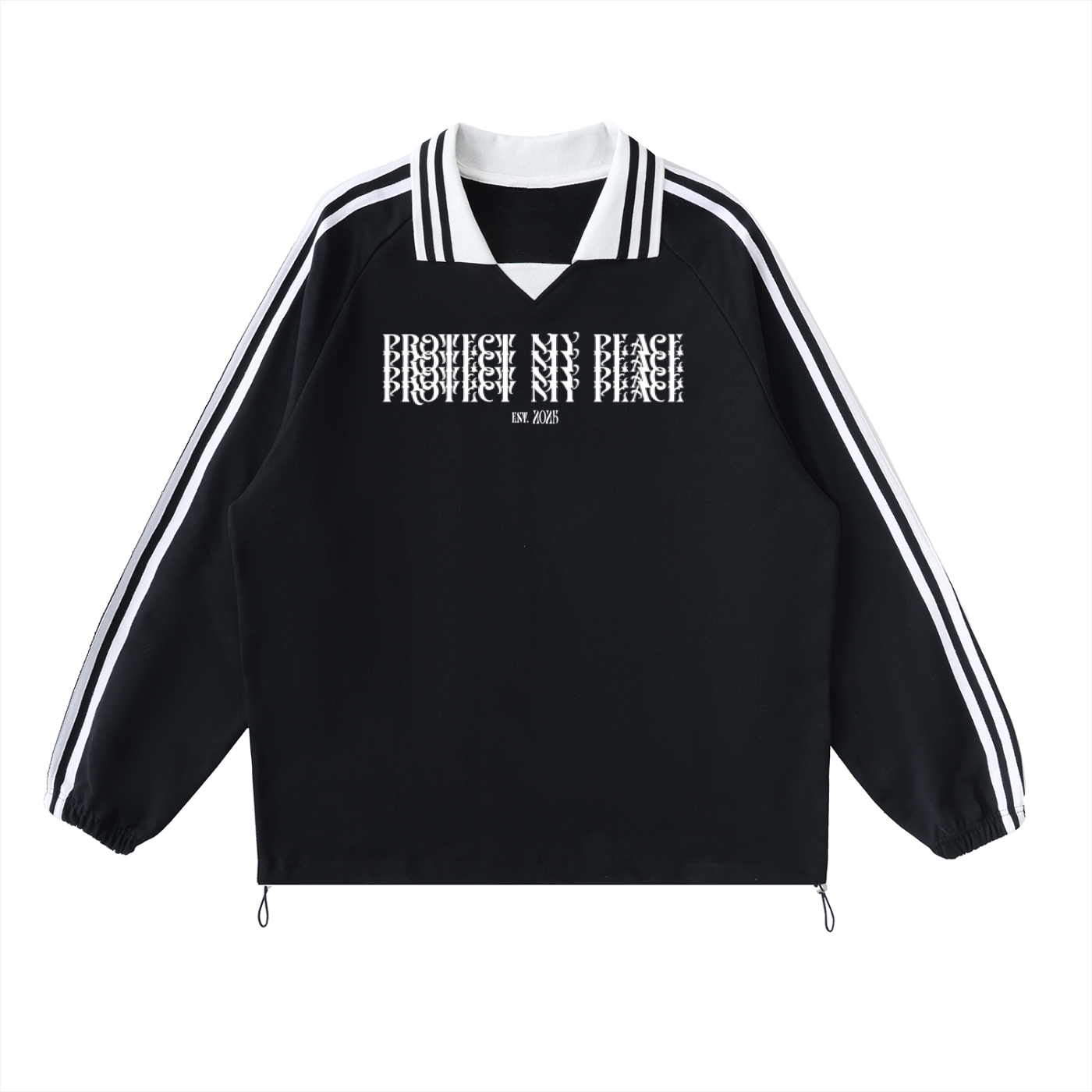 Contrast Striped Lapel Collar Sweatshirt