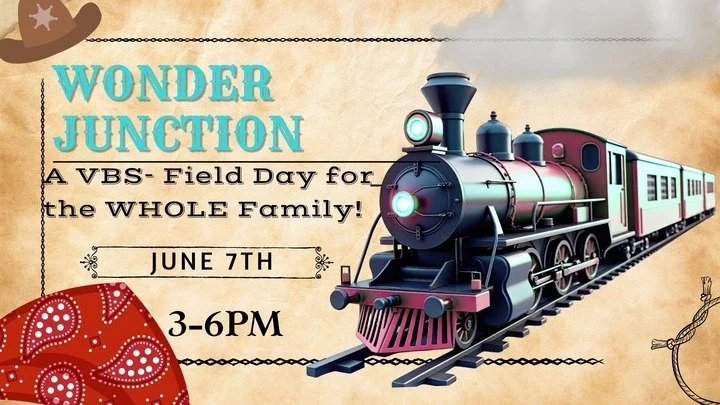 western themed announcement featuring an old-time train