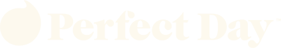 Logo with a peach icon and the text 'Perfect Day' in white on a black background.