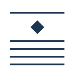 A graphic design featuring a dark blue diamond shape centered above three horizontal lines, with two thin light blue lines separating the sections, all set against a black background.