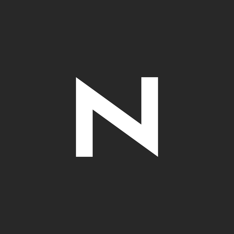 Black background with a white, stylized letter 'N' in the center.