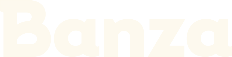 The word 'Banza' written in large white letters on a black background.