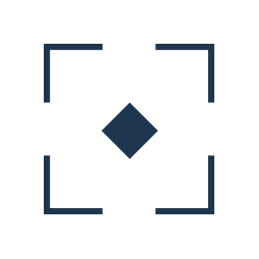 Camera viewfinder focus frame with a centered diamond shape.