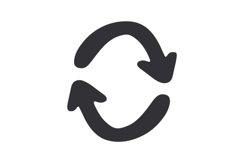 Black recycling symbol with two curved arrows forming a circle.