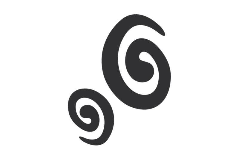 A simple black and gray swirl design on a black background.
