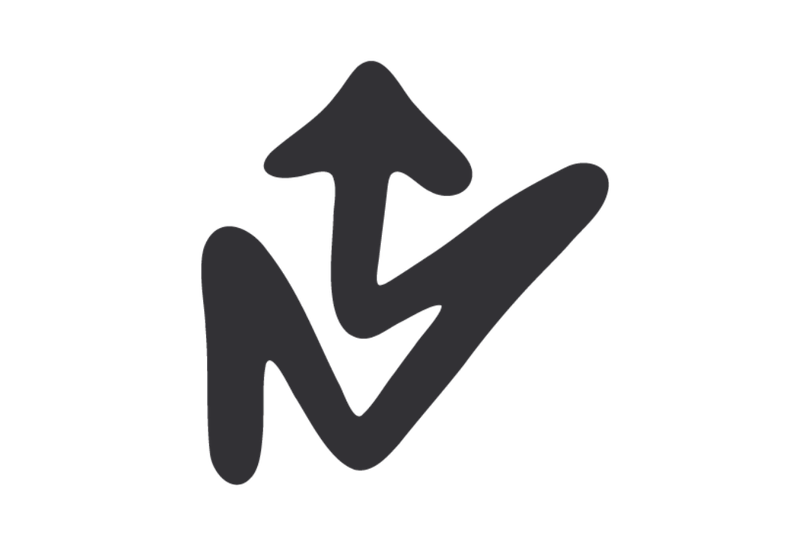 Black graffiti-style arrow pointing upward, integrated with stylized letters.