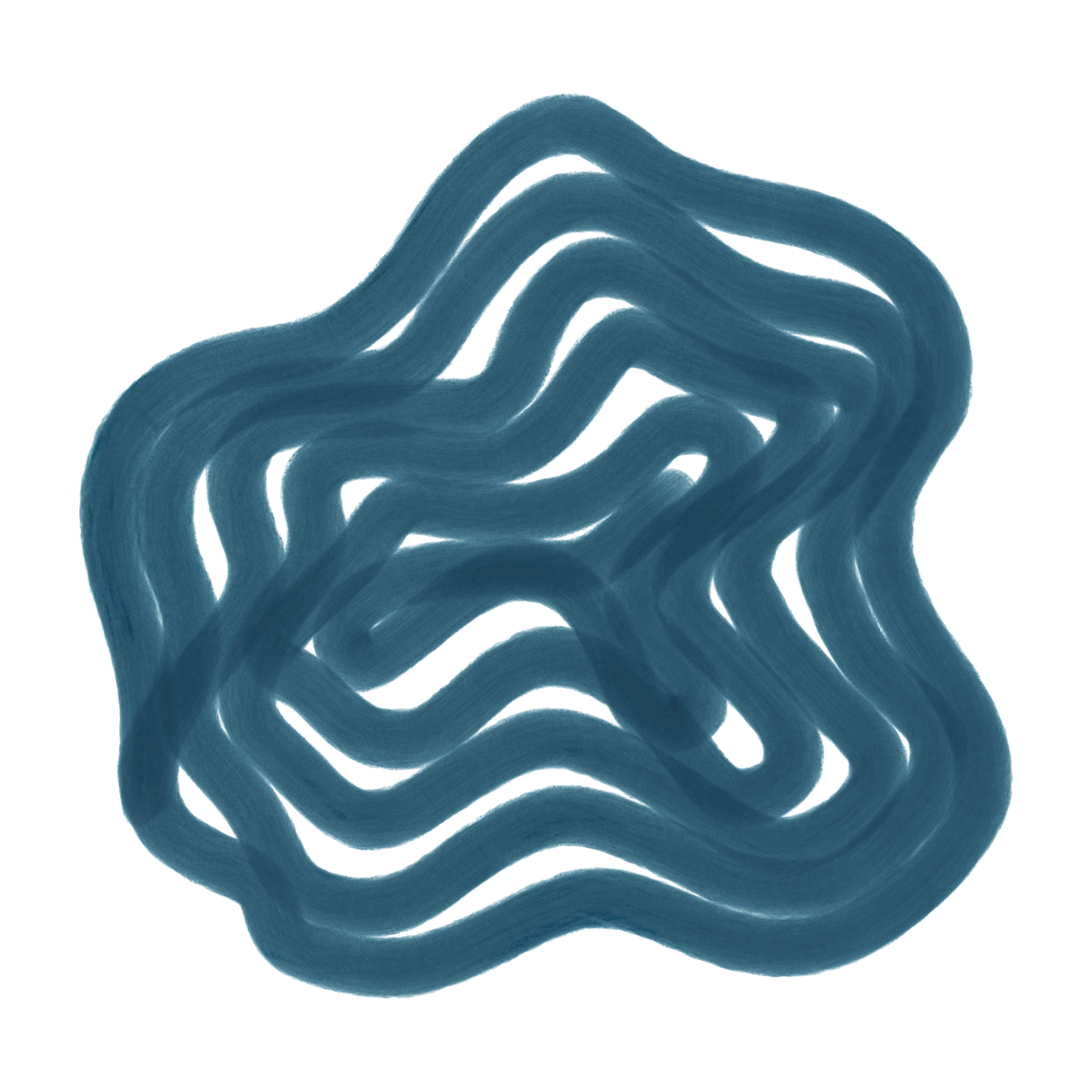 Close-up of intertwined teal rubber bands, forming a complex, looping pattern.