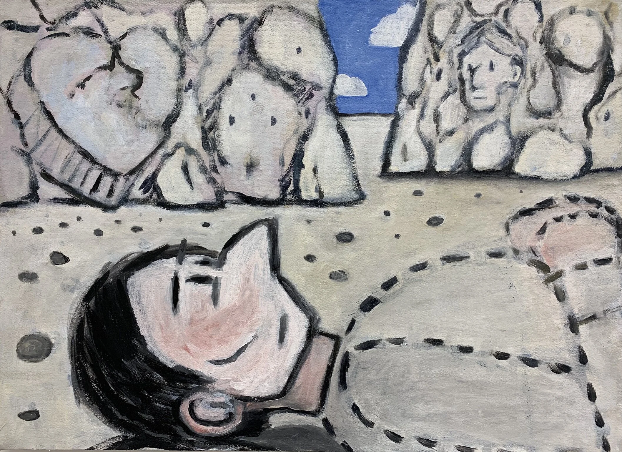 IT WILL NOT COME TO YOU / BECOME DESERT, 2019, oil on canvas, 18 x 22 inches (Ro2 Art)