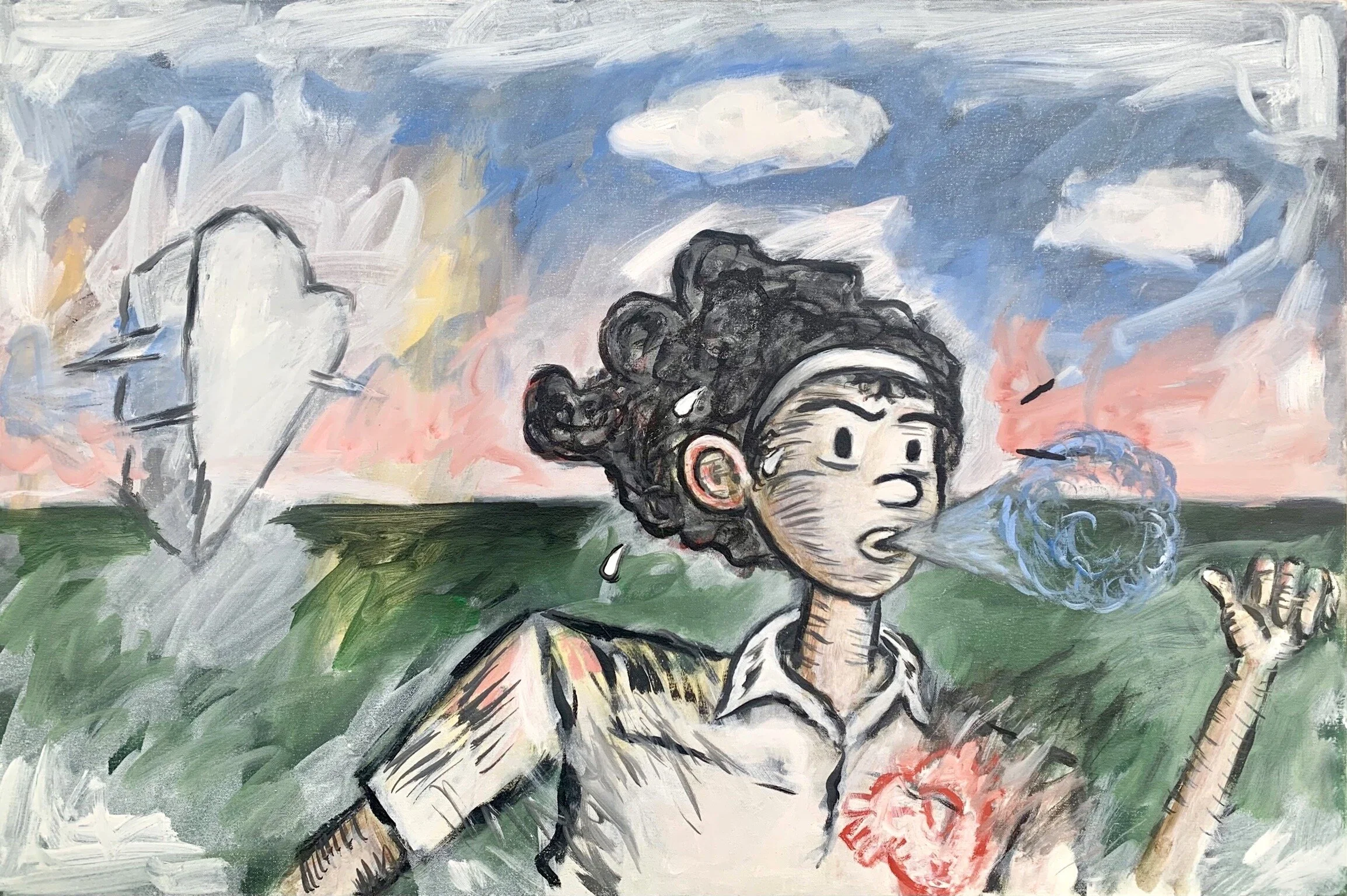 BECOME THE HOT HEART OF THE SUN, 2021, Oil on canvas, 24 x 36 inches (Ro2 Art)