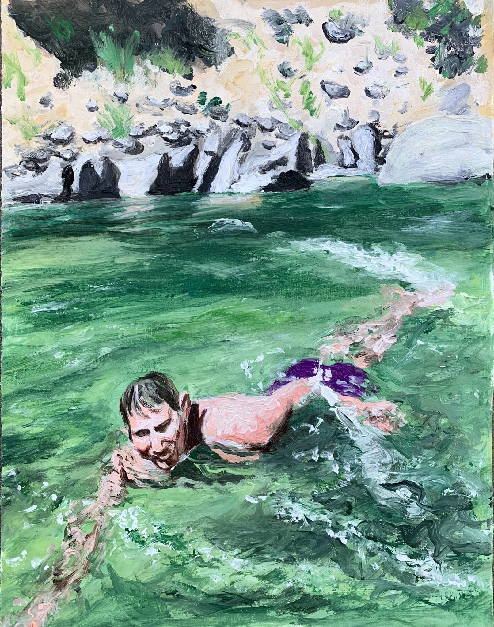 SELF IN WATER, 2020
Oil on cardboard, 12 x 9 inches (Sold)