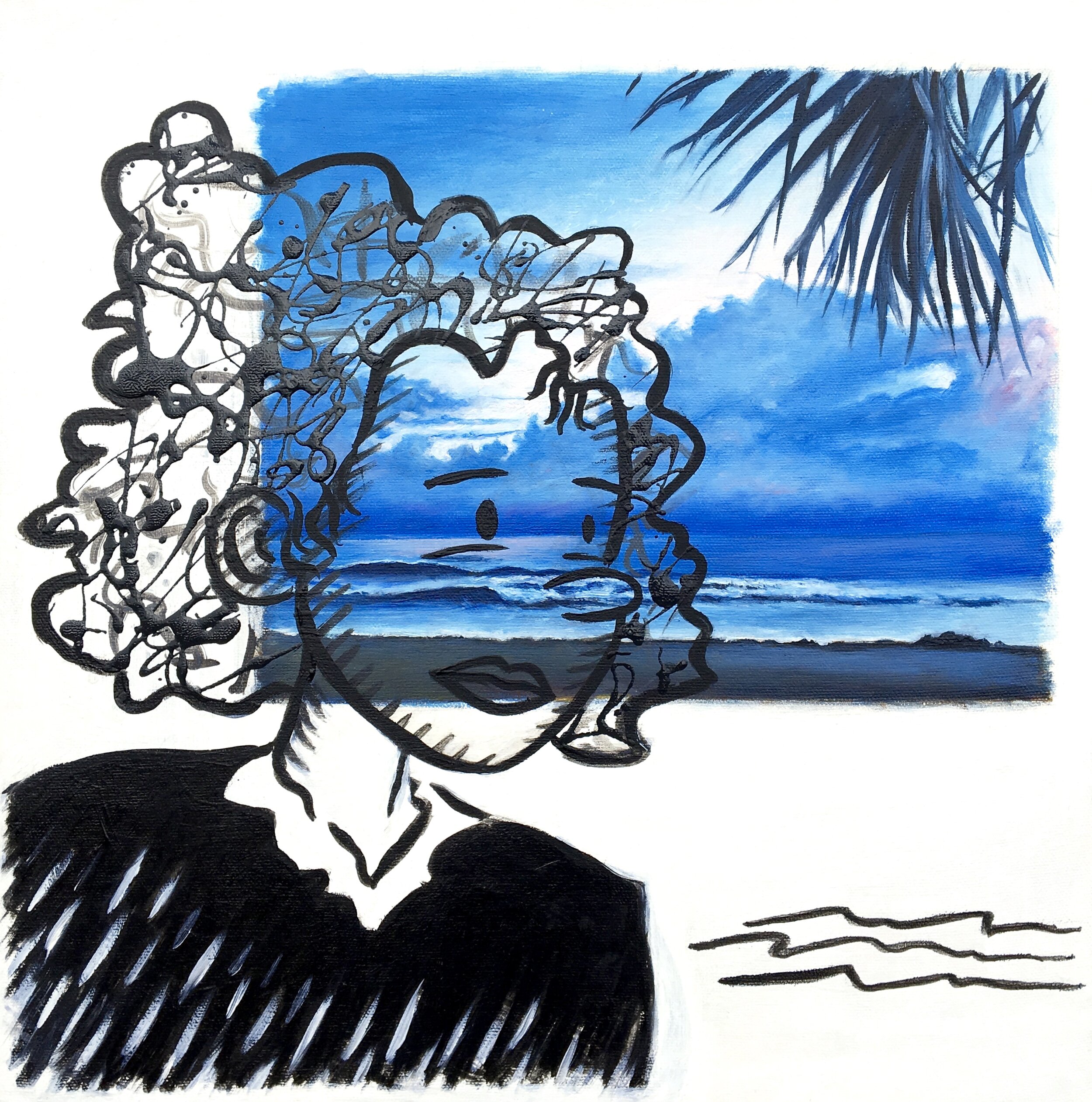 WOMAN ON A BEACH, Pawley’s S.C., 2018, Oil and enamel on canvas, 14 x 14 inches (Sold)