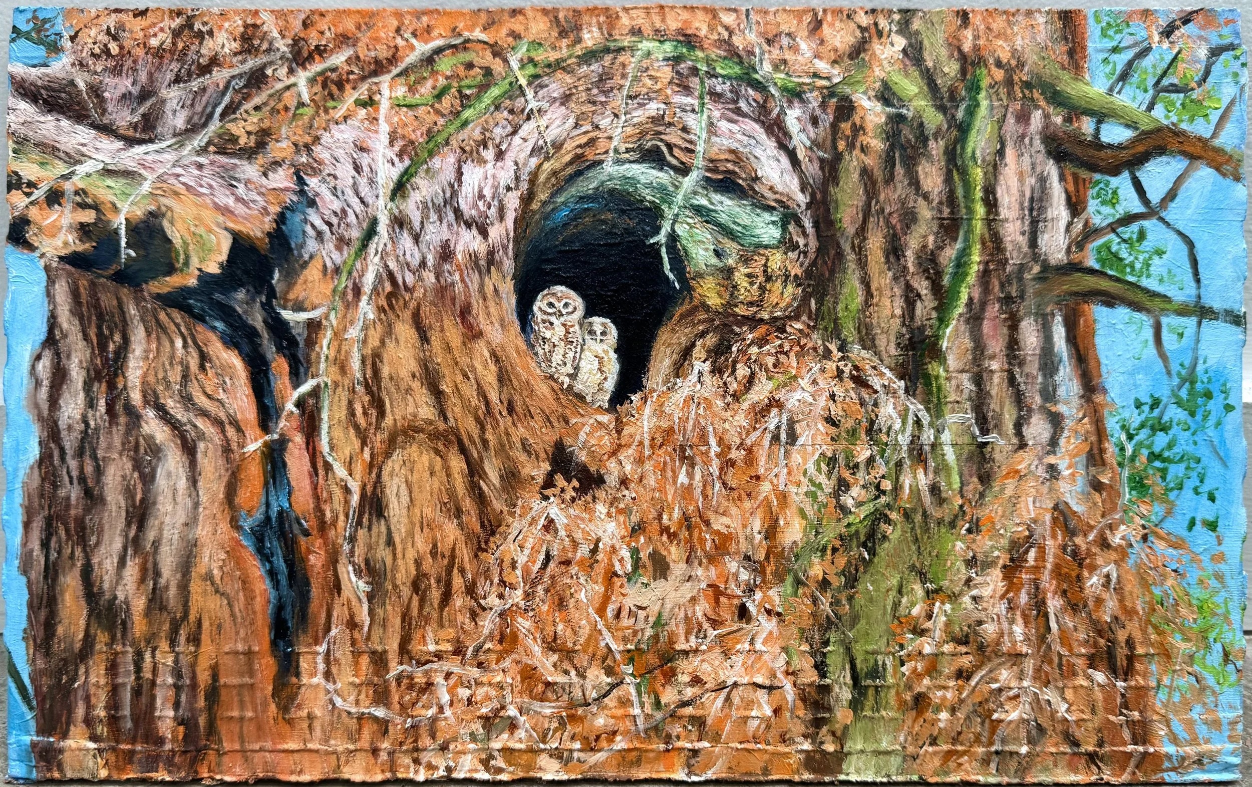 How to Paint Trees (study #4), 2025. Oil on prepared cardboard, 9 x 14 inches
