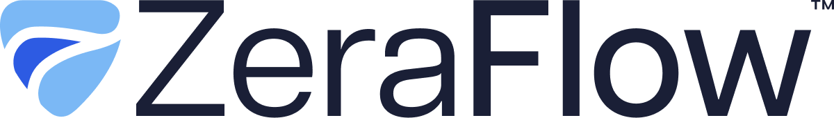 ZeroFlow logo with a blue leaf design.