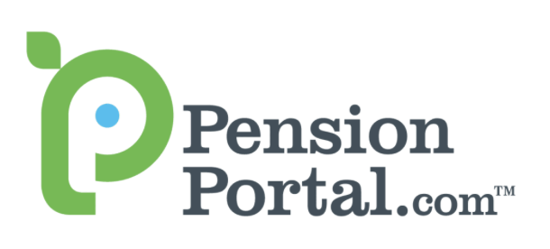 Logo of PensionPortal.com with a green leaf and lowercase 'p' design