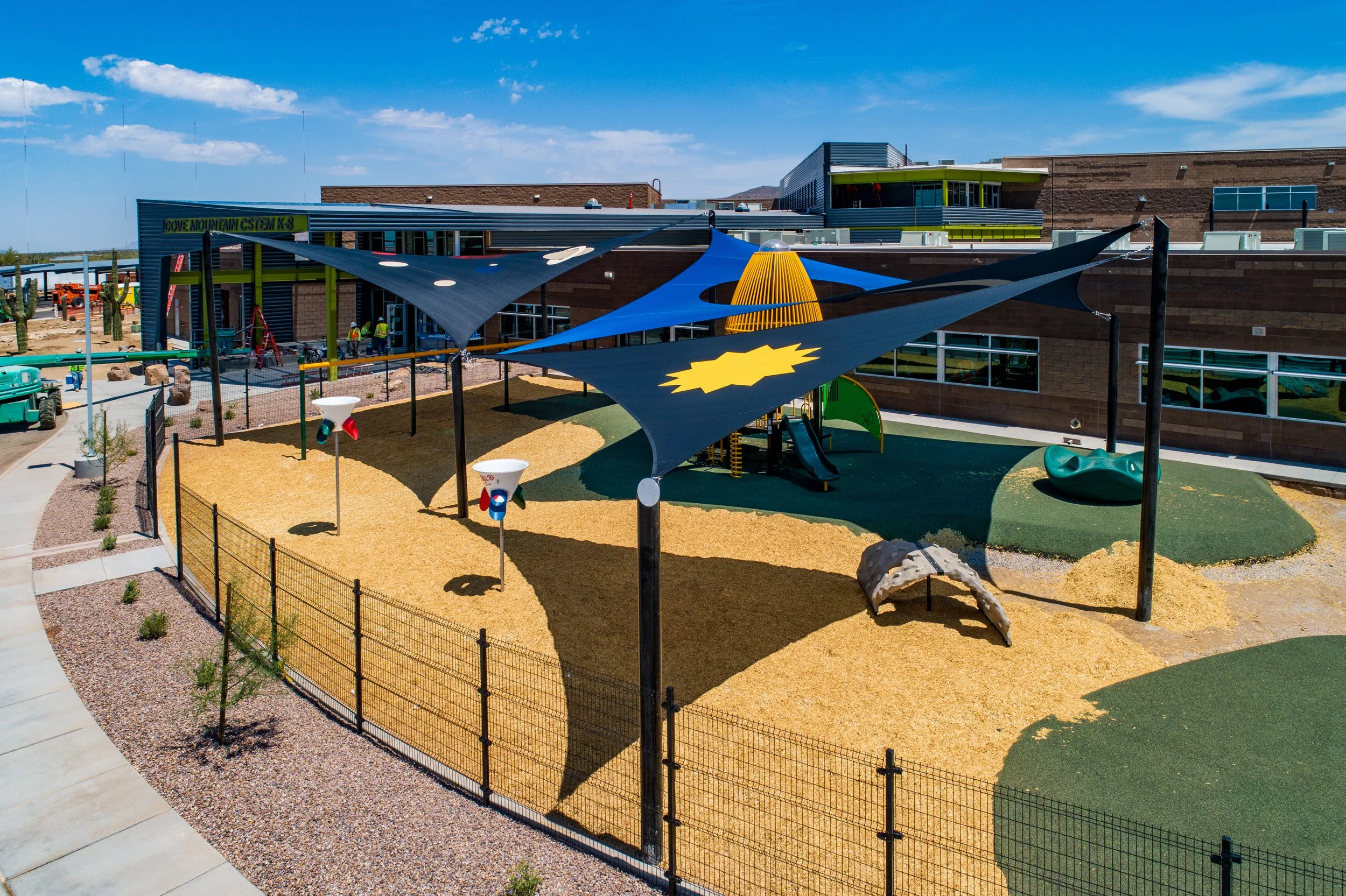 shade structure at Dove Mountain CSTEM k-8 newly constructed school