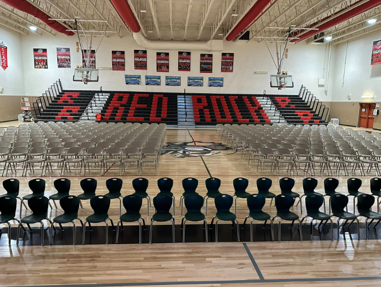 red rock elementary school gym with chairs