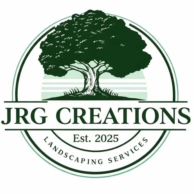 Logo featuring a large green tree and text that reads "JRG Creations Est. 2025 Landscaping Services."