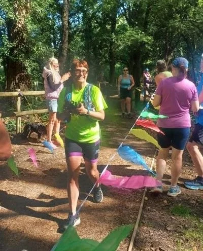 Katie running the Moors Valley parkrun course