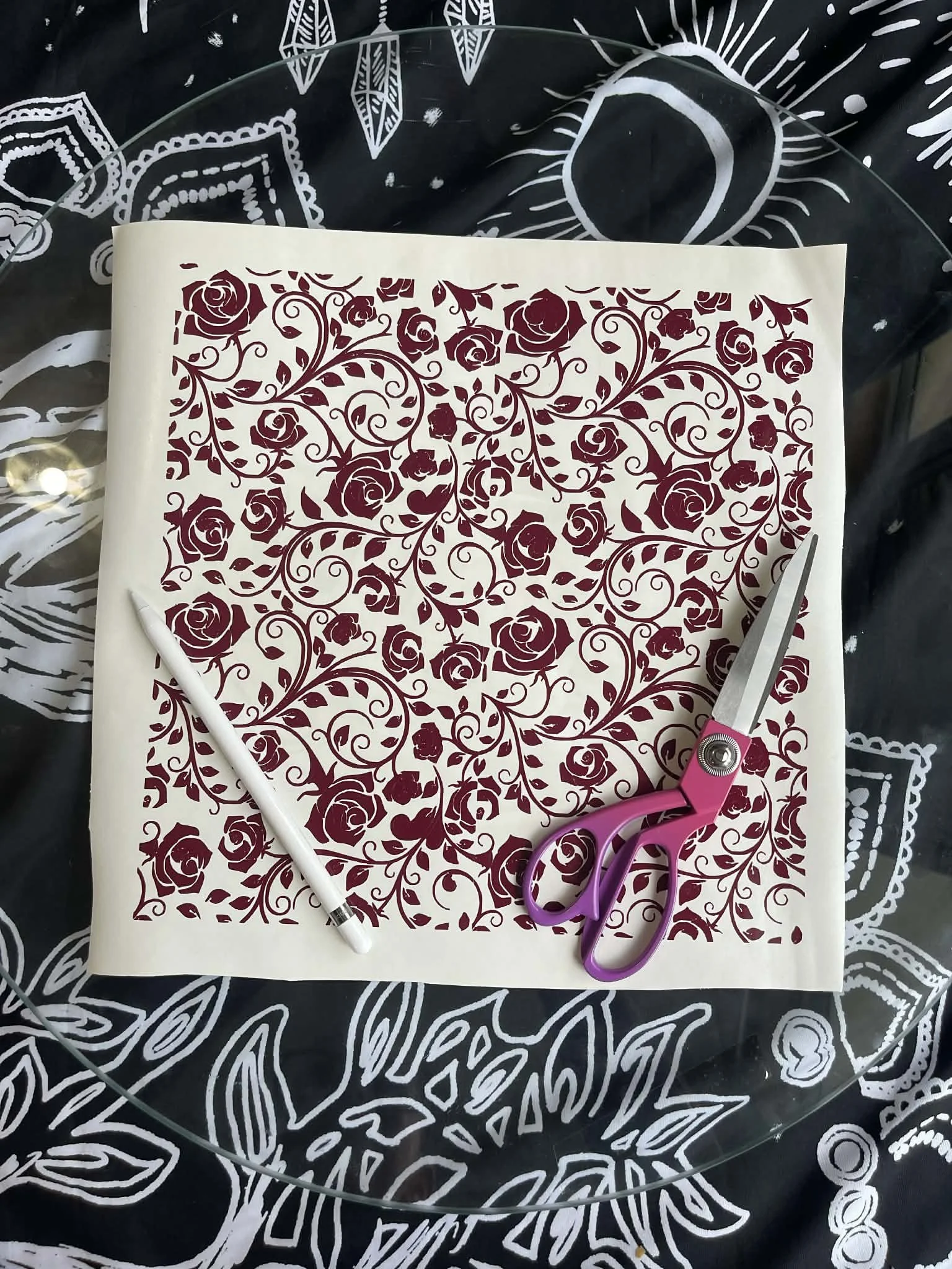 "Rosarium Nocturne" 11.5x11.5(in) Tile/Seamless Pane