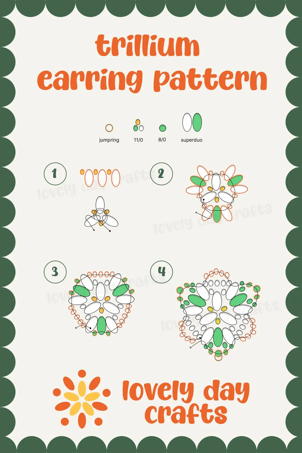 beading diagram instructions for trillium earring pattern by lovelydaycrafts