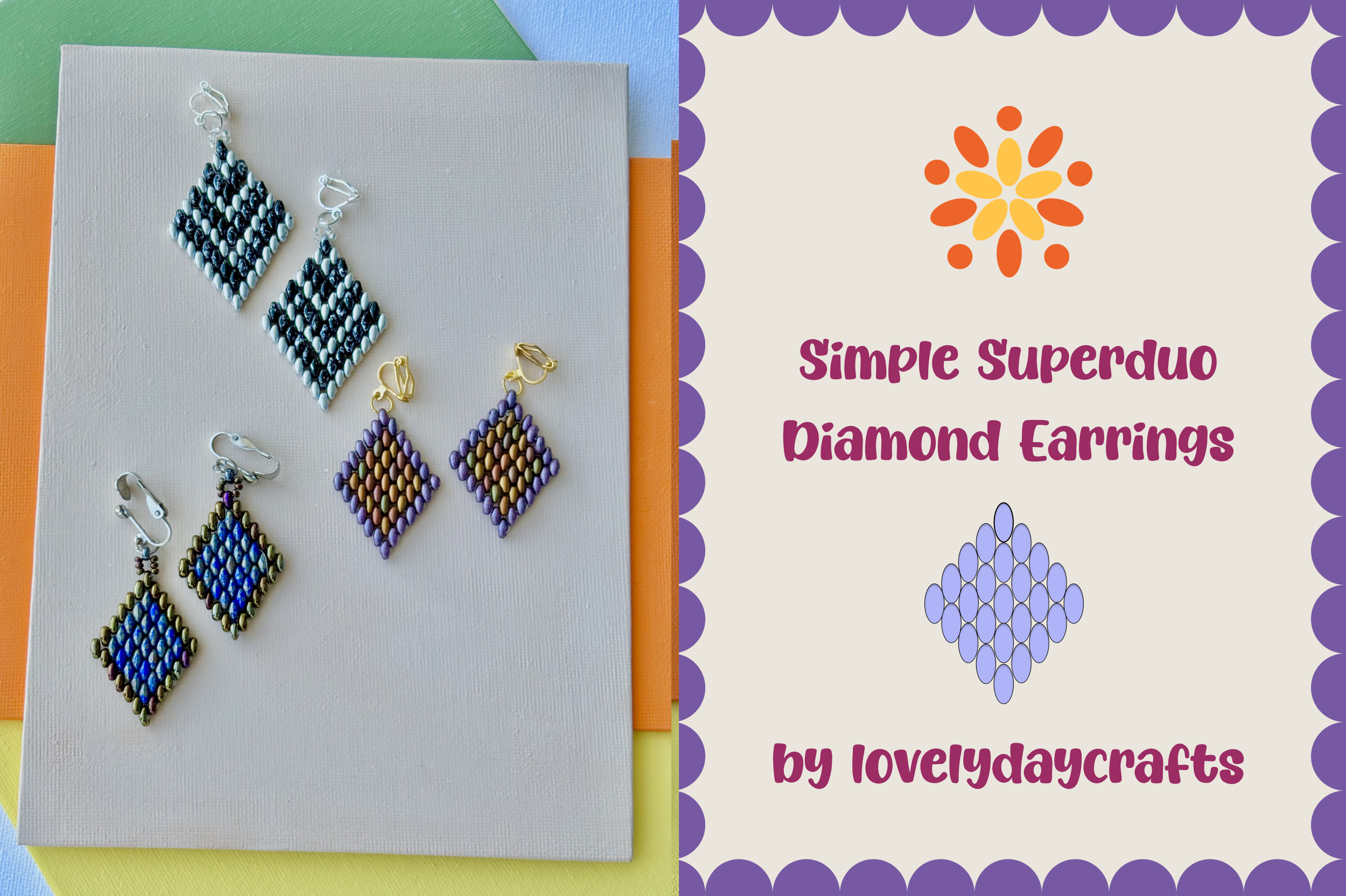 Simple Superduo Diamond Free Earring Pattern