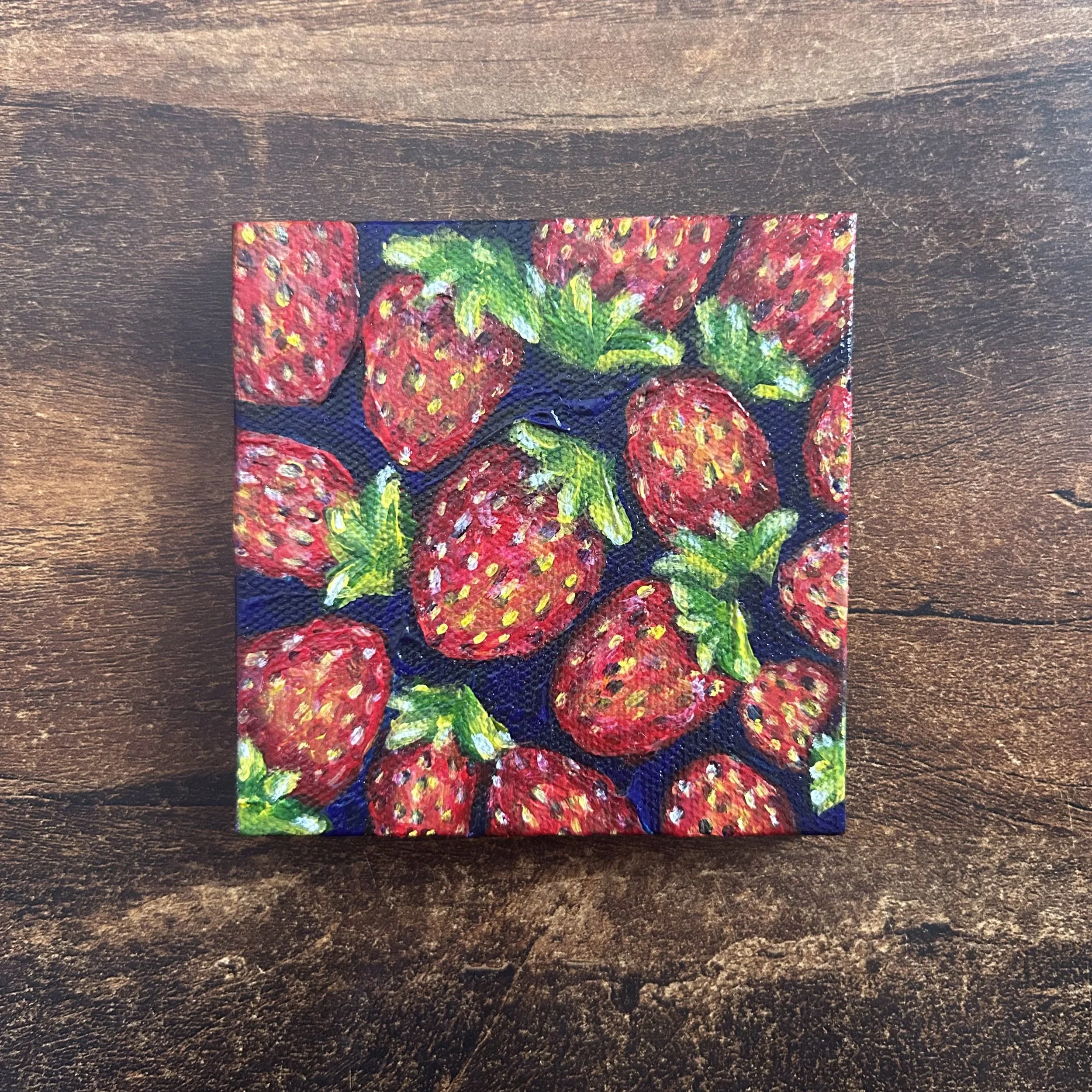 STRAWBERRY CLUSTER - Acrylic Original (4x4)