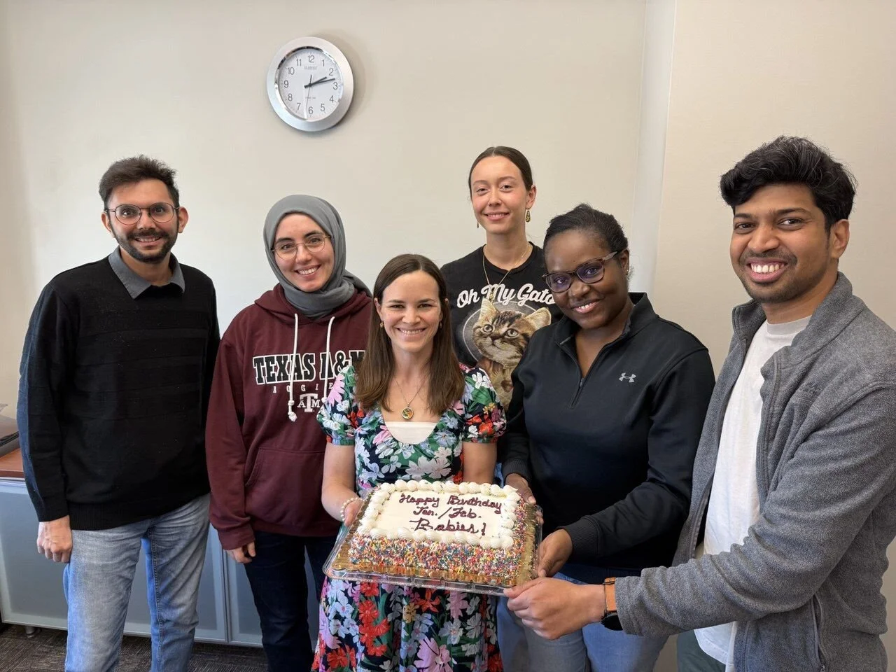 Cake in group meeting for the January/February babies in the MBM Lab!