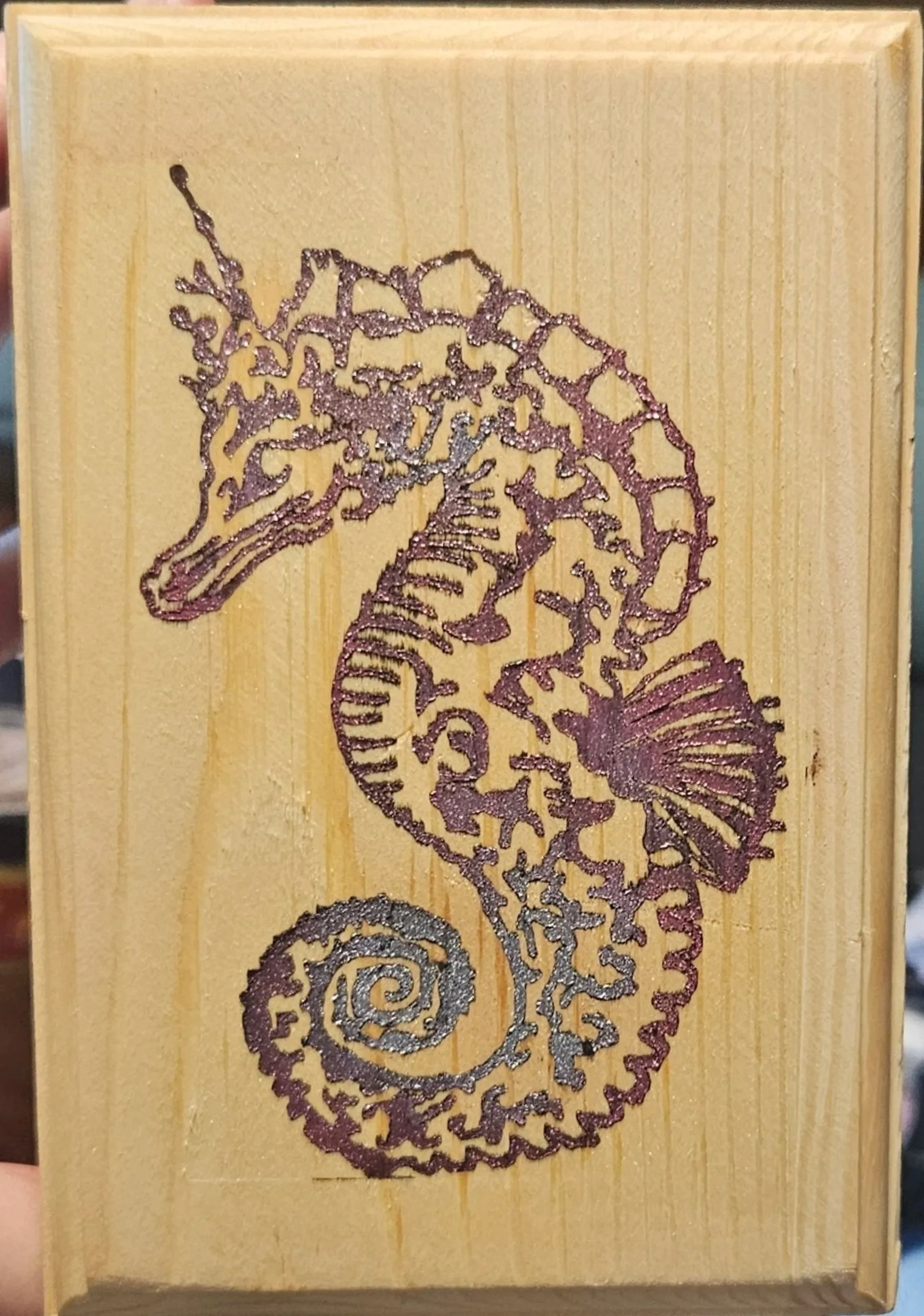 Custom Seahorse with Colors on Jewelry Box (Unfinished)