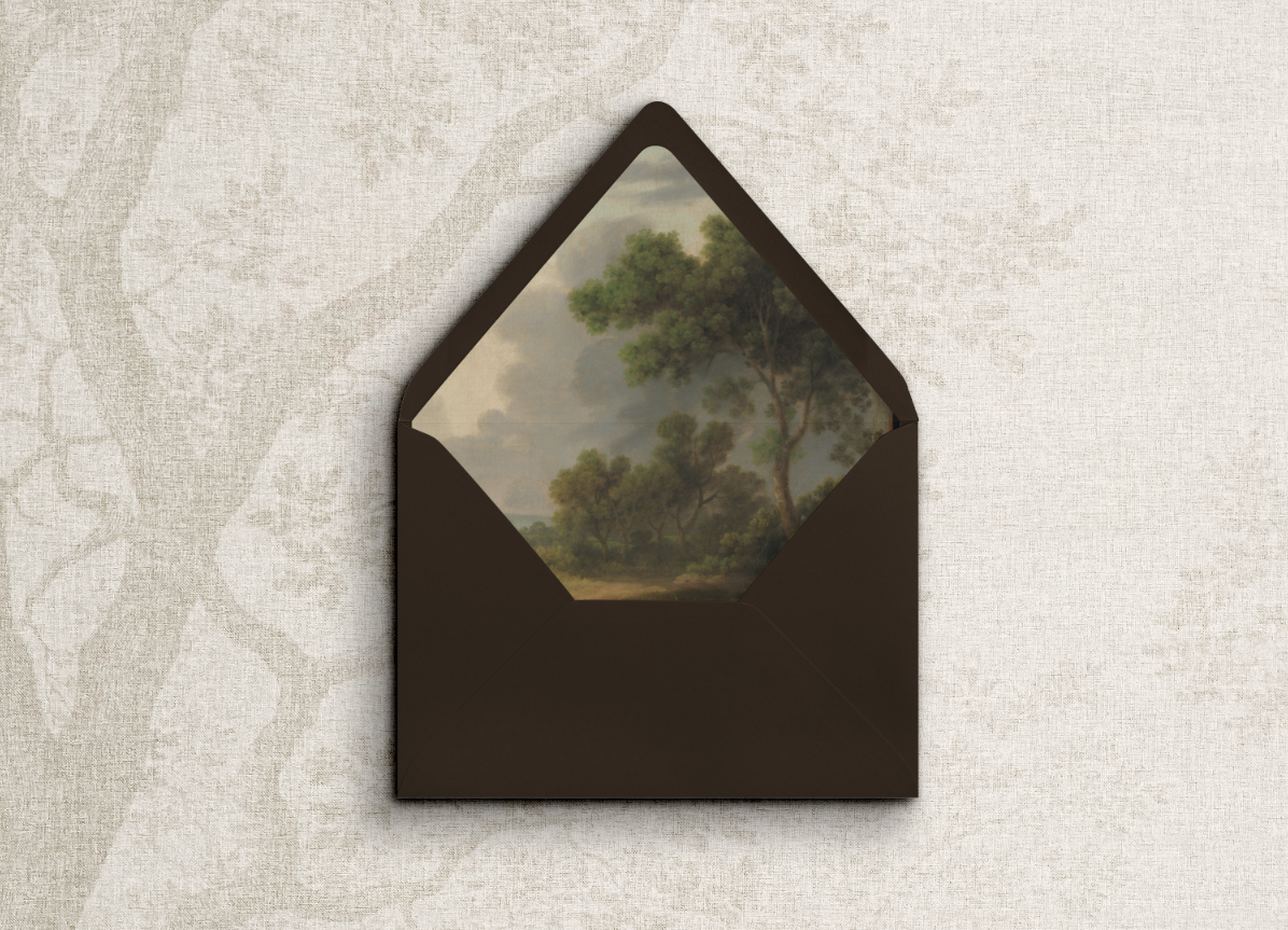 A7 euro flap dark chocolate brown envelope with scenic liner.