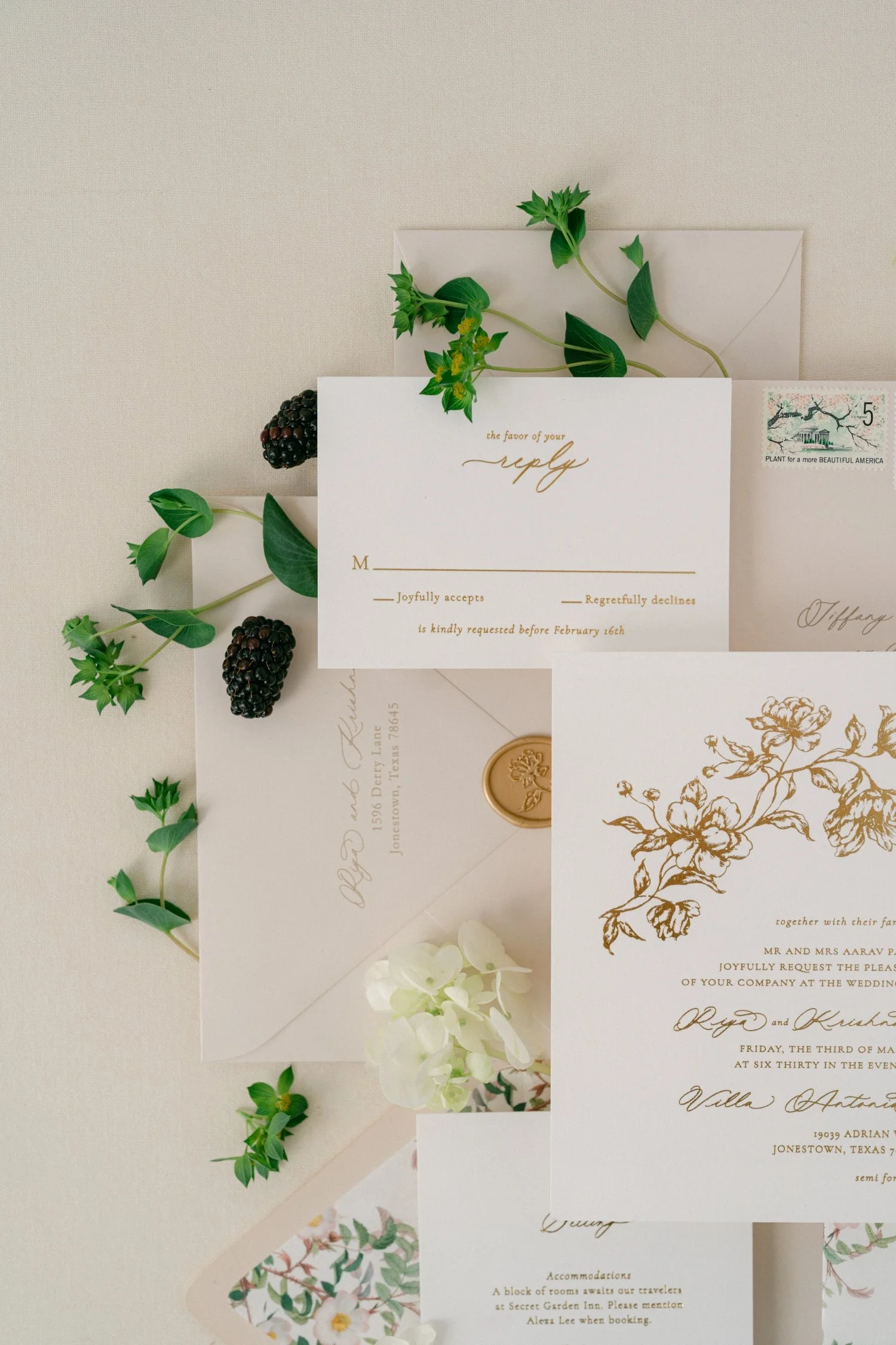 Gold foil rsvp card closeup