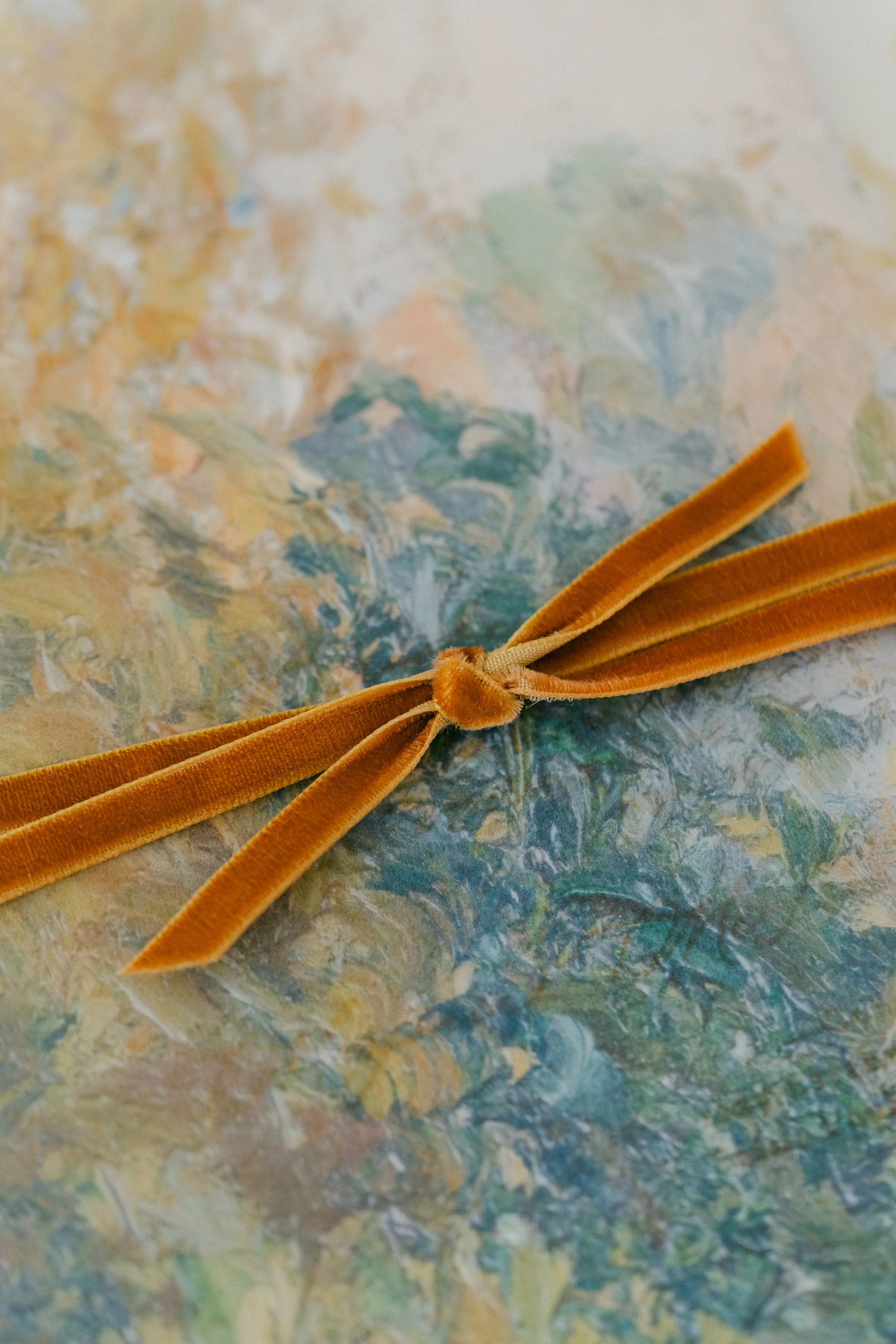 Fall tone vellum artwork gold velvet ribbon