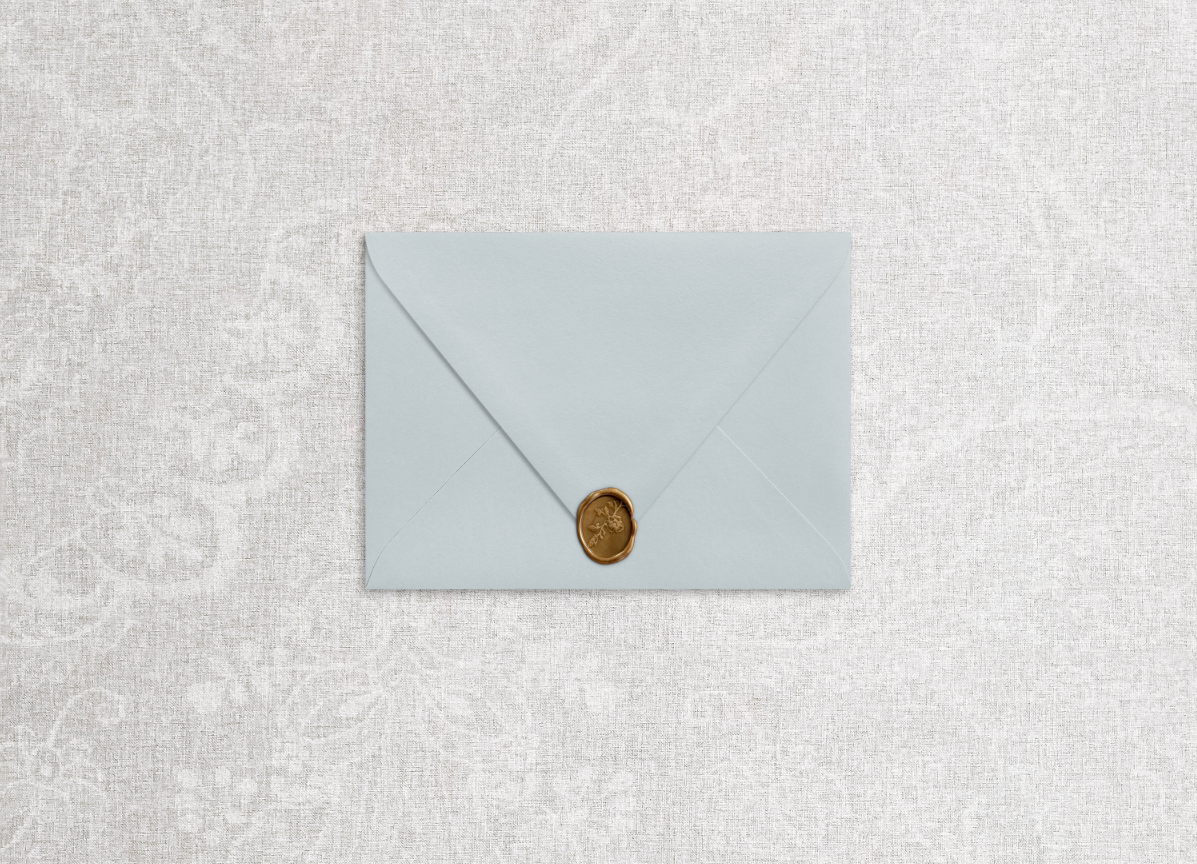 Wax seal on blue envelope in the style of "it was always you" suite