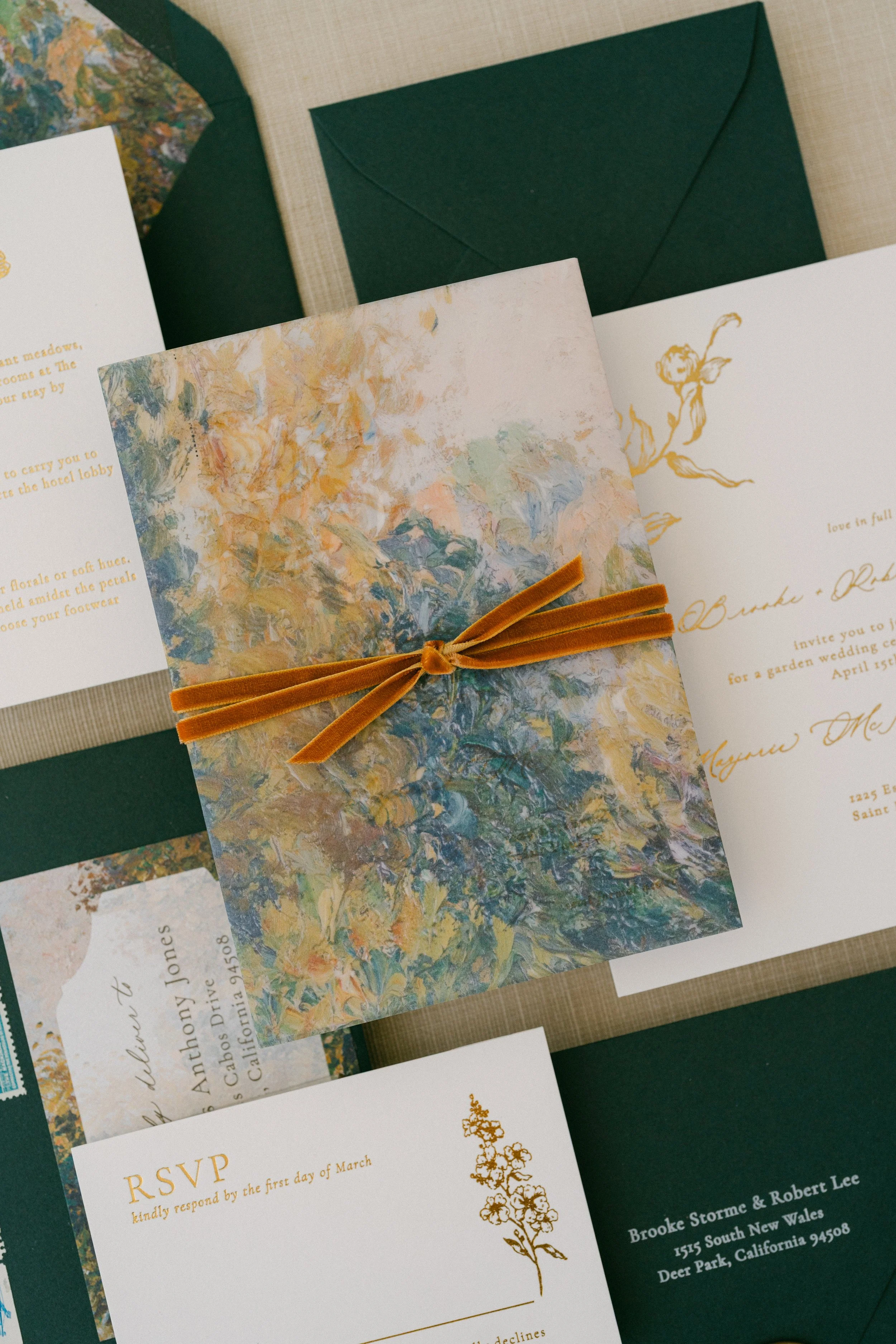 Fall tone flatlay with vellum and gold velvet ribbon