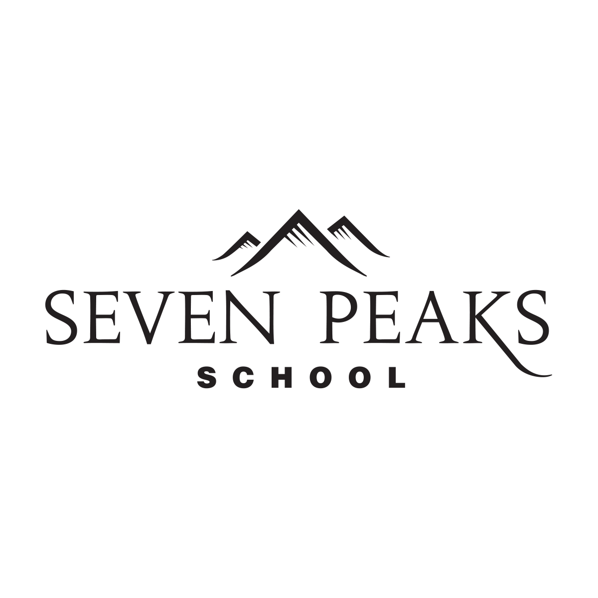 Black logo with three mountain peaks and the text "Seven Peaks School" in a stylized font.