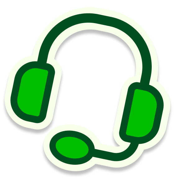 Green headset with microphone icon.