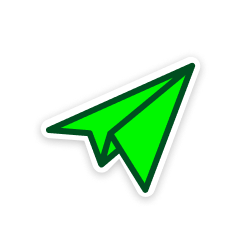 Green paper airplane icon on a white background