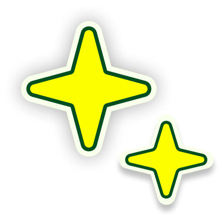 Two yellow stars with green and white borders on a black background.