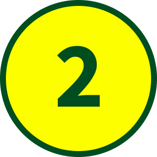 Yellow circle with a green outline and the number 2 in green in the center.