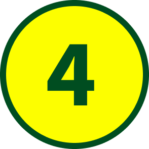 A round sign with a yellow background and a green border, displaying the number 4 in green.