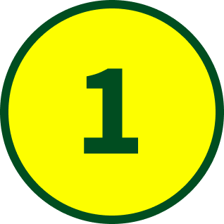A yellow circle with a thick green border and the number one in green in the center.