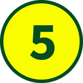 Yellow circle with green border displaying the number 5 in green.