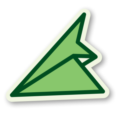 A stylized green paper airplane icon with a black outline.
